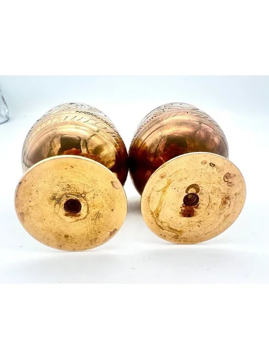 Set Of 2 Vintage Mini Brass Goblets Etched Floral Design Ornate Chalice 2" Tall - Picture 6 of 6